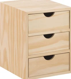 Mini rangement bloc en pin brut avec tiroirs (3 tiroirs)