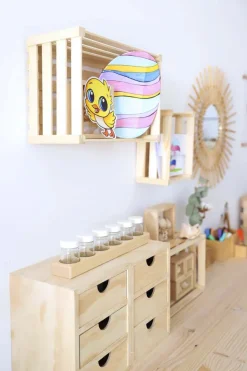 Mini rangement bloc en pin brut avec tiroirs (3 tiroirs)