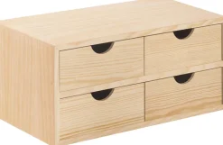 Mini rangement bloc en pin brut avec tiroirs (4 tiroirs)