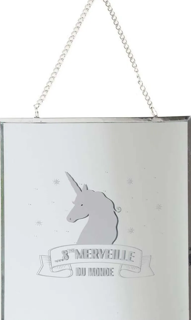 Miroir carré avec chainette licorne (Argent)