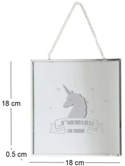 Miroir carré avec chainette licorne (Argent)