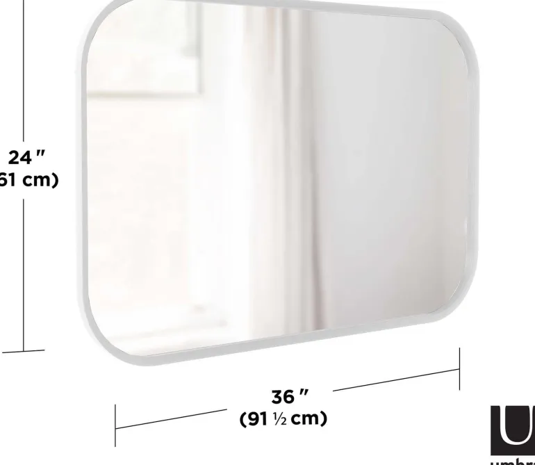 Miroir rectangulaire rebord caoutchouc 61 x 91 cm Hub (Blanc)