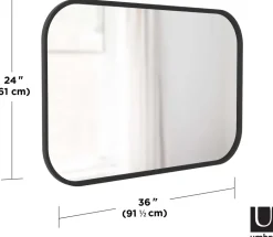 Miroir rectangulaire rebord caoutchouc 61 x 91 cm Hub (Noir)