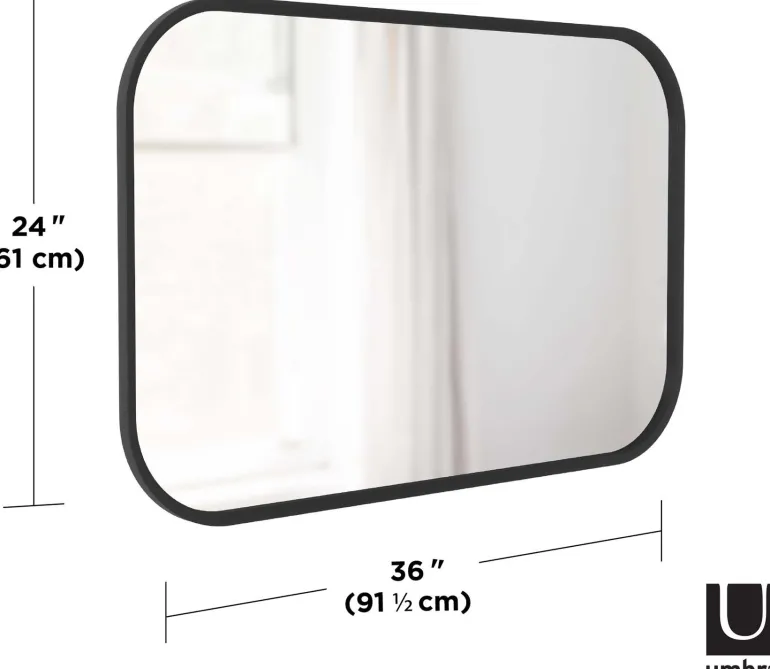 Miroir rectangulaire rebord caoutchouc 61 x 91 cm Hub (Noir)