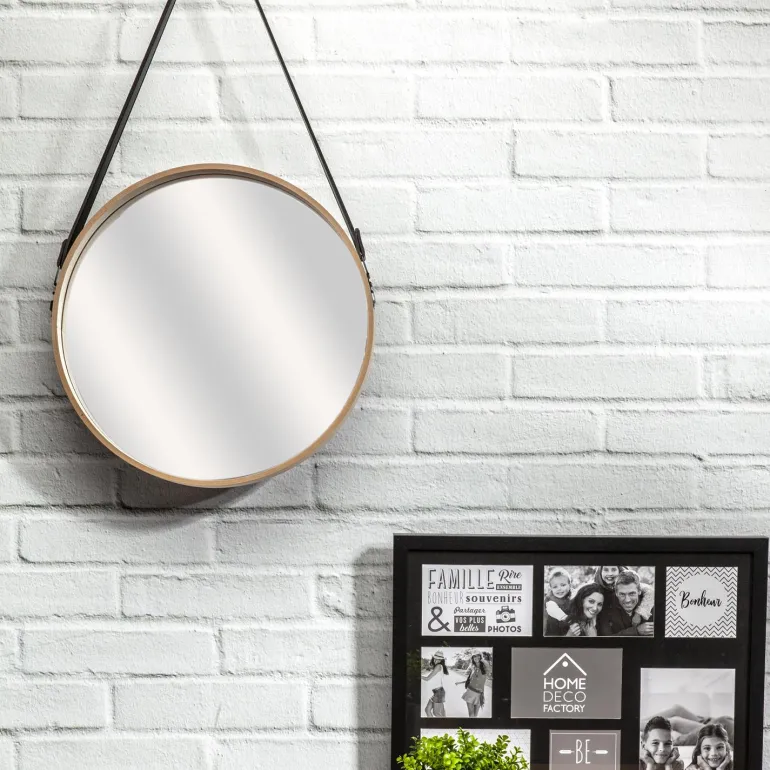 Miroir rond avec anse en PU Barber (40 cm)
