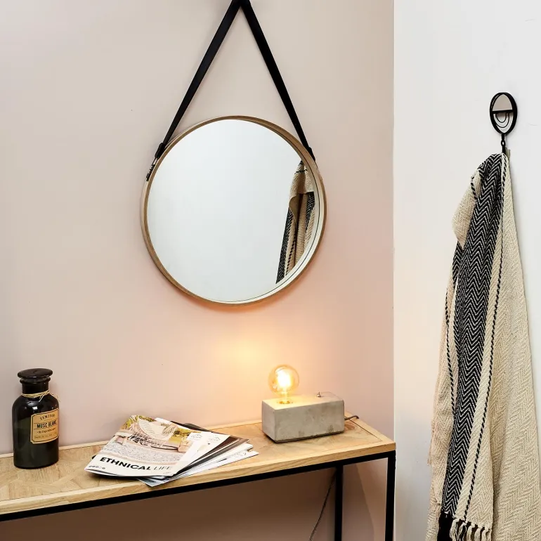 Miroir rond avec anse en PU Barber (50 cm)