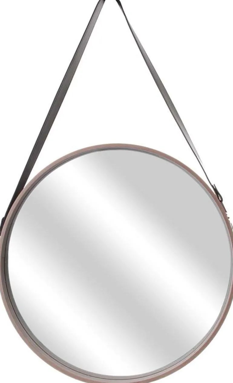 Miroir rond avec anse en PU Barber (50 cm)