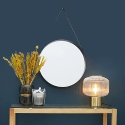 Miroir rond avec anse en PU 40 cm