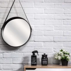 Miroir rond avec anse en PU 40 cm