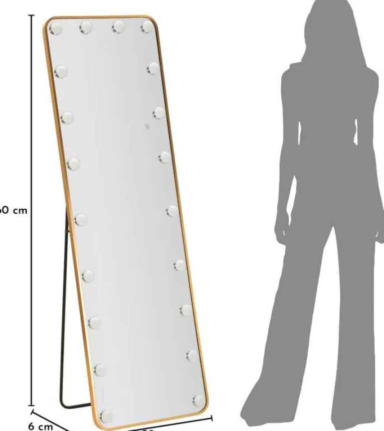 Miroir sur pieds avec led 3 couleurs Hollywood (Rectangulaire)