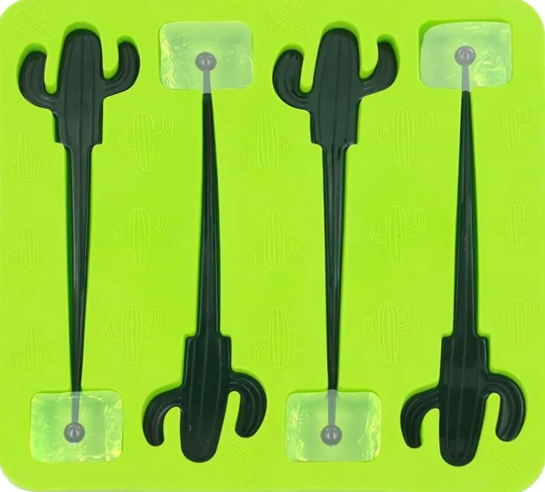 Moule à glaçons avec 4 agitateurs cactus (Lot de 3)