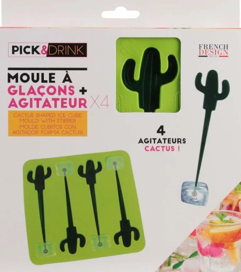 Moule à glaçons avec 4 agitateurs cactus (Lot de 3)