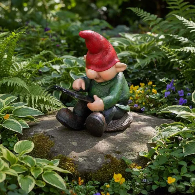 Nain de jardin avec tablette en résine 19 cm