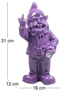 Nain de jardin en résine F*ck avec éclairage solaire 16 x 12 x 31 cm (Violet)
