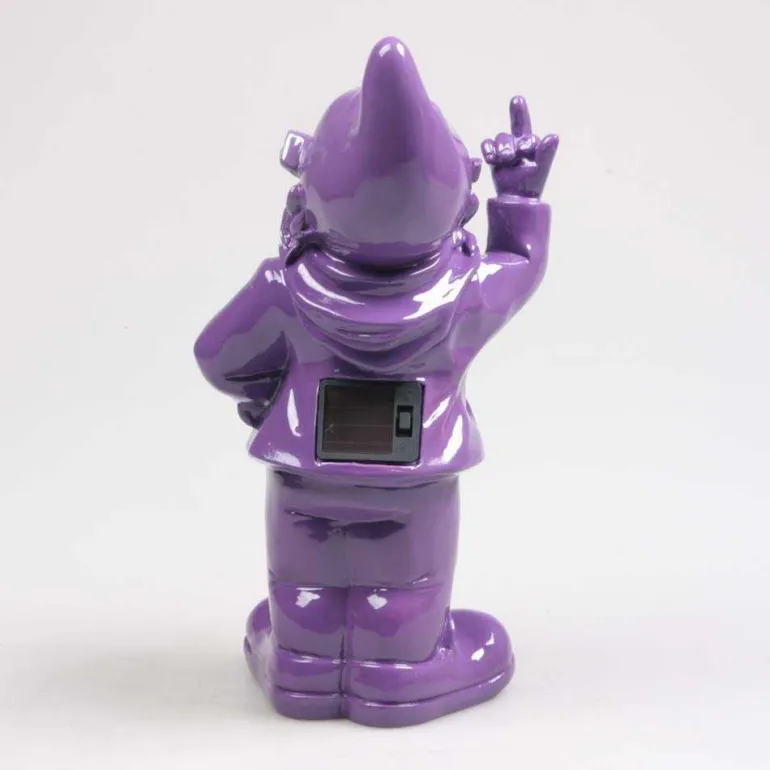 Nain de jardin en résine F*ck avec éclairage solaire 16 x 12 x 31 cm (Violet)