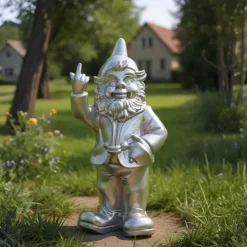 Nain de jardin en résine F*ck 16 x 12 x 32 cm (Argent)