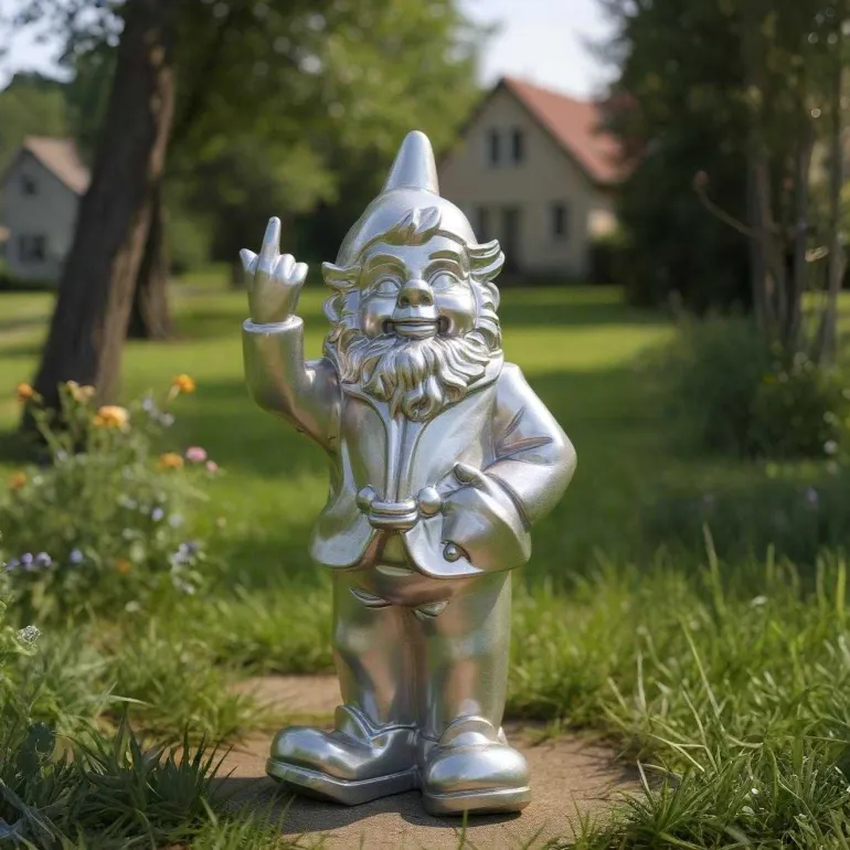 Nain de jardin en résine F*ck 16 x 12 x 32 cm (Argent)