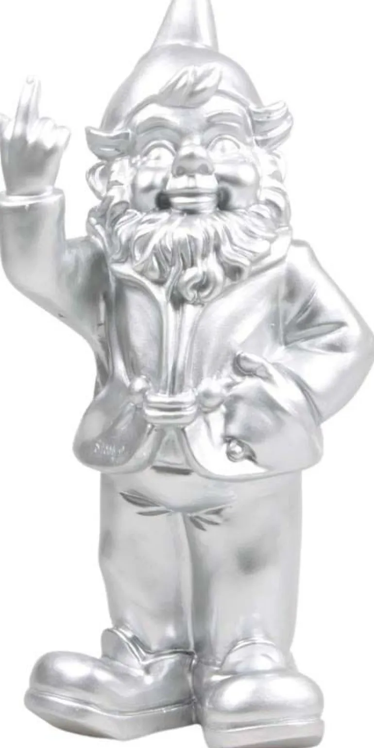 Nain de jardin en résine F*ck 16 x 12 x 32 cm (Argent)