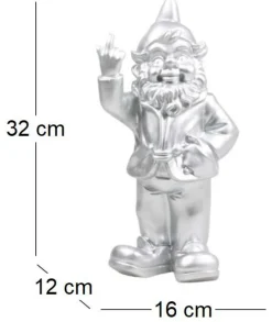 Nain de jardin en résine F*ck 16 x 12 x 32 cm (Argent)