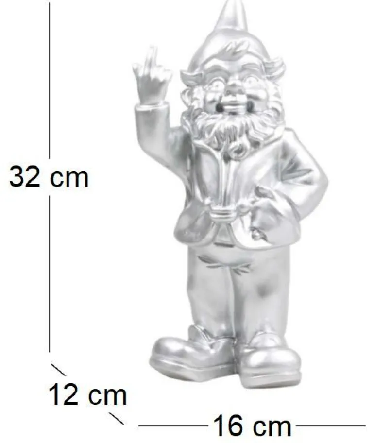 Nain de jardin en résine F*ck 16 x 12 x 32 cm (Argent)