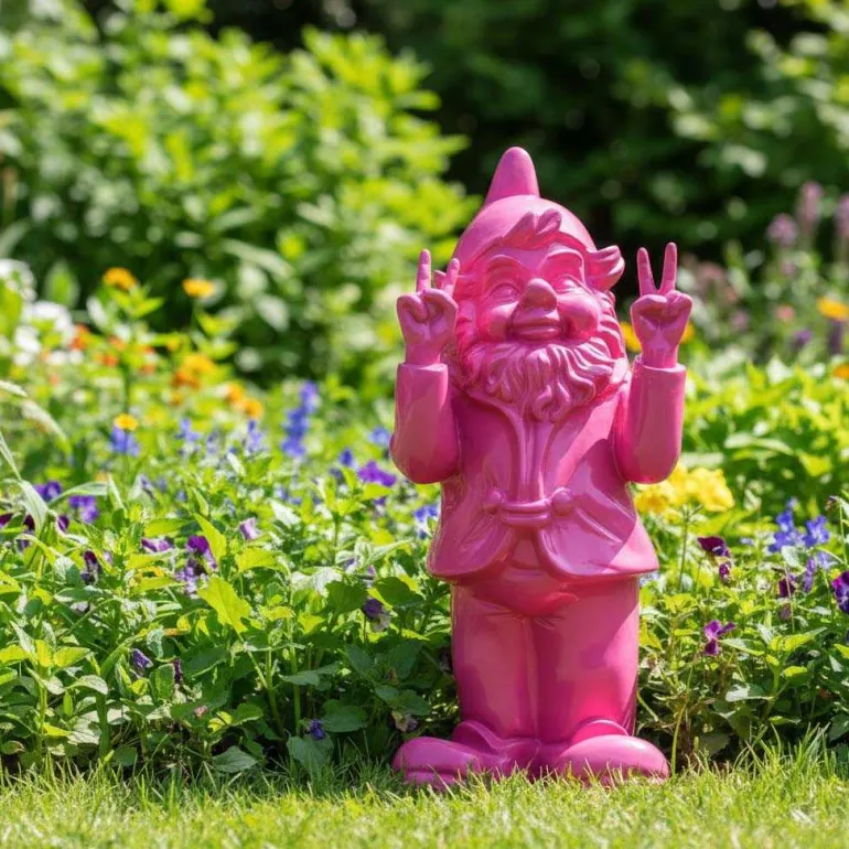 Nain de jardin en résine 13 x 11 x 31 cm Peace (Fuschia)