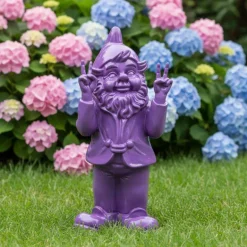 Nain de jardin en résine 13 x 11 x 31 cm Peace (Violet)