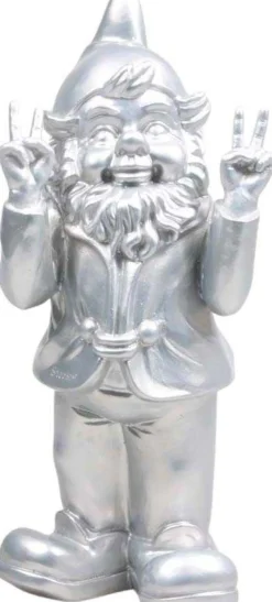 Nain de jardin en résine 13 x 11 x 31 cm Peace (Argent)