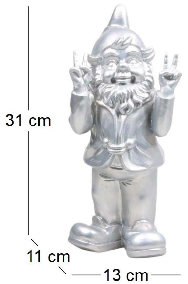 Nain de jardin en résine 13 x 11 x 31 cm Peace (Argent)