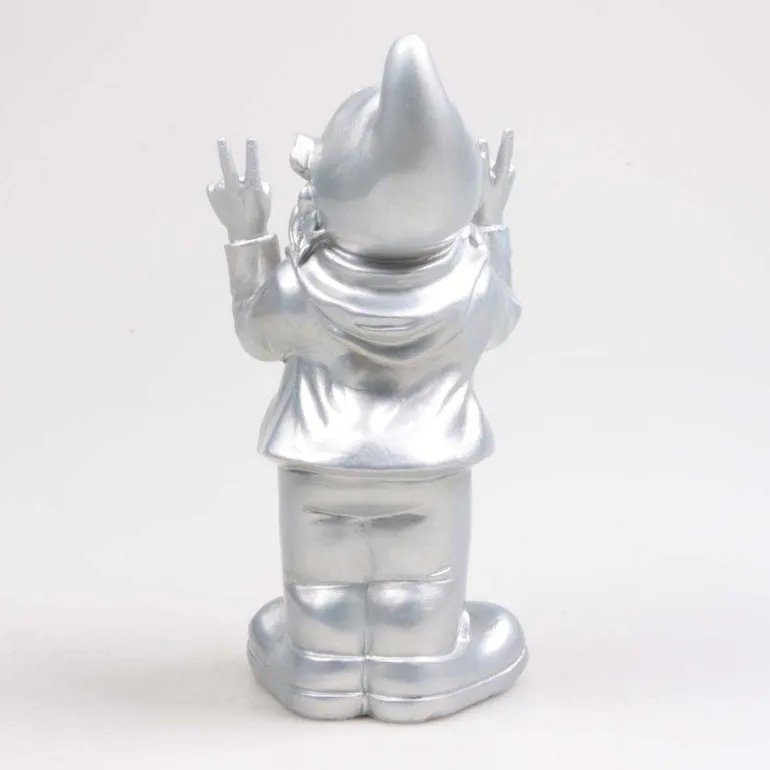Nain de jardin en résine 13 x 11 x 31 cm Peace (Argent)