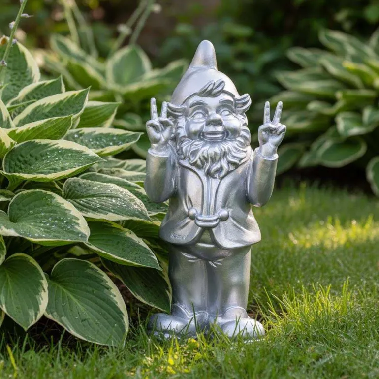 Nain de jardin en résine 13 x 11 x 31 cm Peace (Argent)