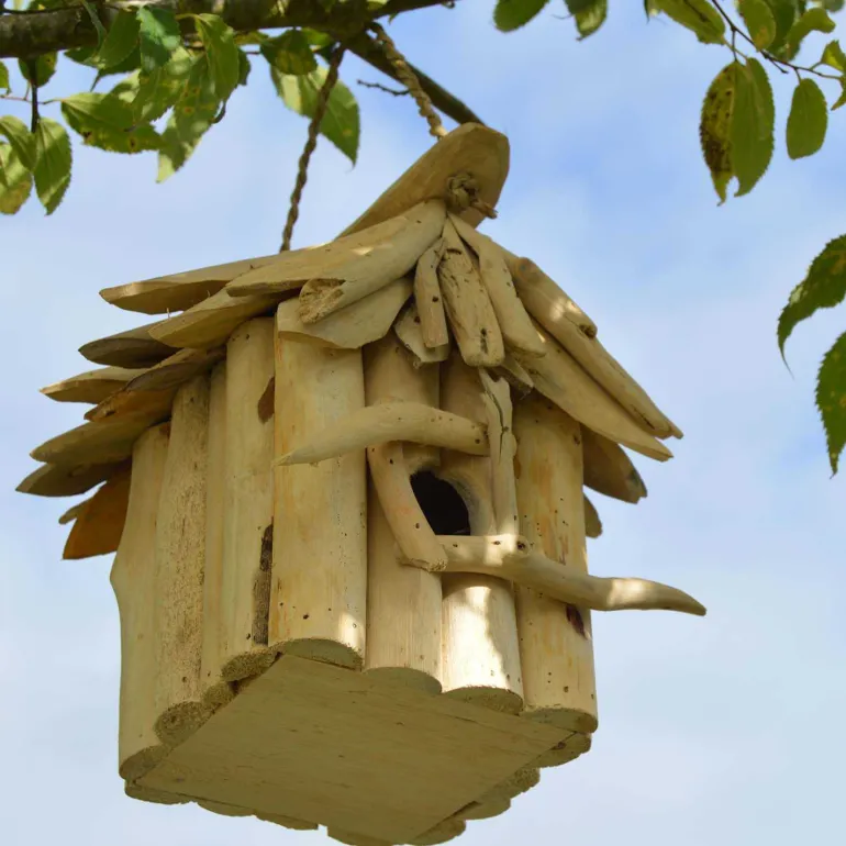 Nichoir carré en bois d'albésia à suspendre (19 x 19 x 20 cm)