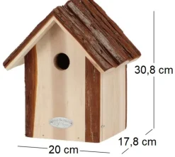 Nichoir pour oiseaux avec toît en écorce (Mésange bleue)