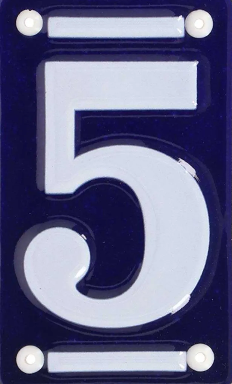 Numéro de maison en fer émaillé (Chiffre 5)