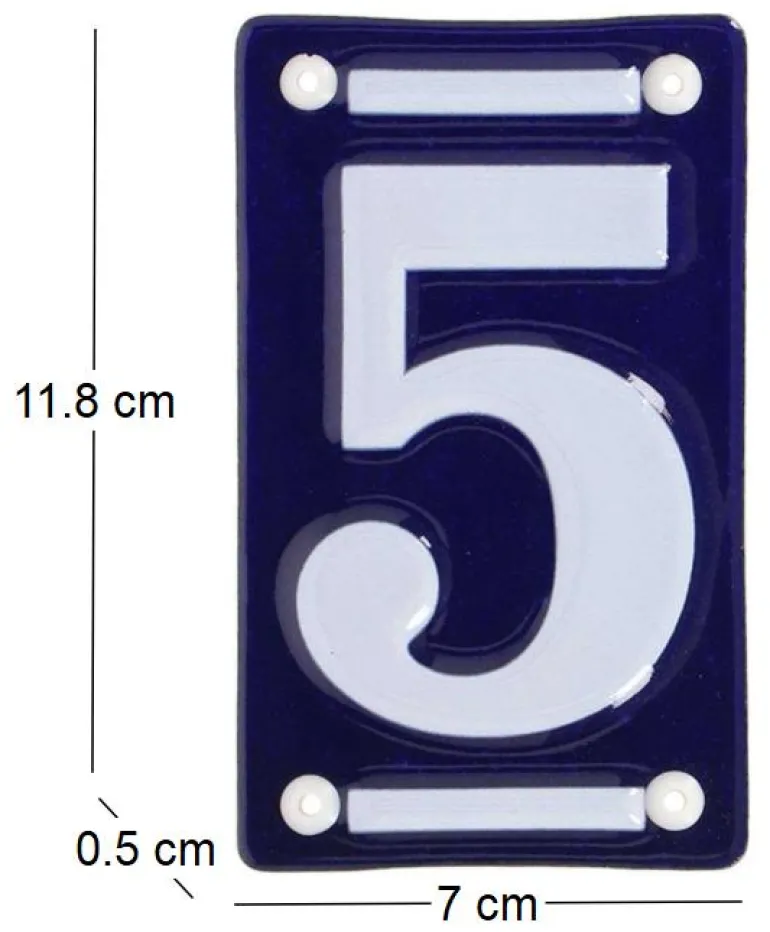 Numéro de maison en fer émaillé (Chiffre 5)