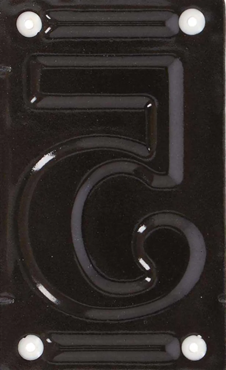Numéro de maison en fer émaillé (Chiffre 5)