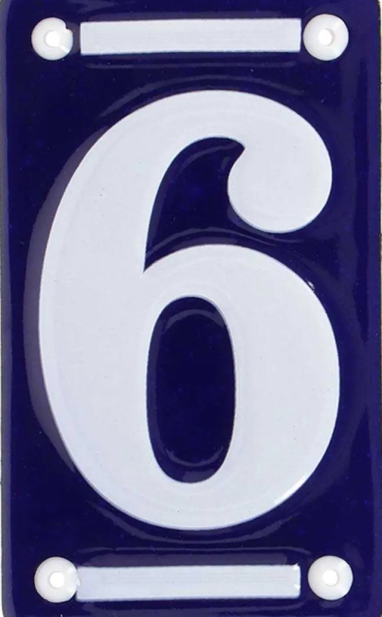 Numéro de maison en fer émaillé (Chiffre 6)