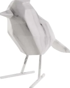 Oiseau en résine blanc effet marbre Origami (Grand modèle)