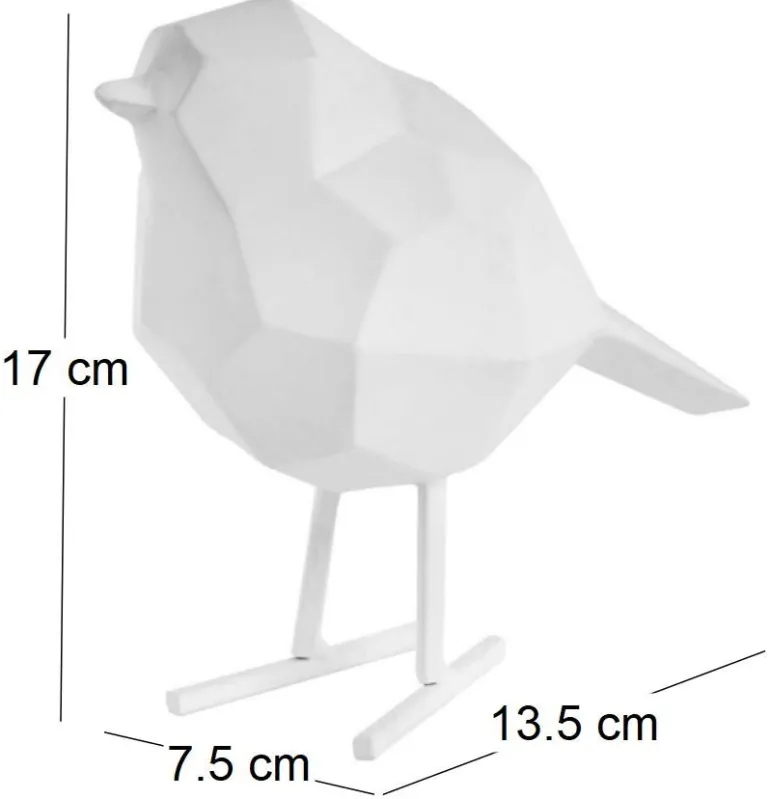 Oiseau en résine mat origami 17cm (Blanc)