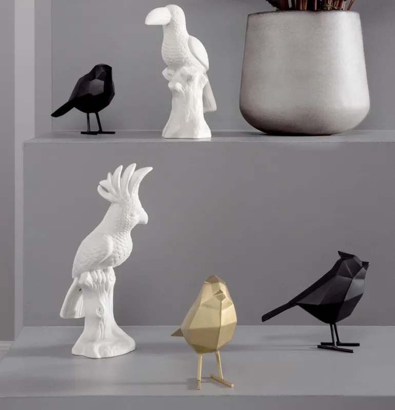Oiseau en résine mat origami 17cm (Noir)
