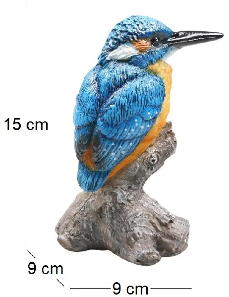 Oiseau martin pêcheur sur tronc en résine (9 x 9 x 15 cm)