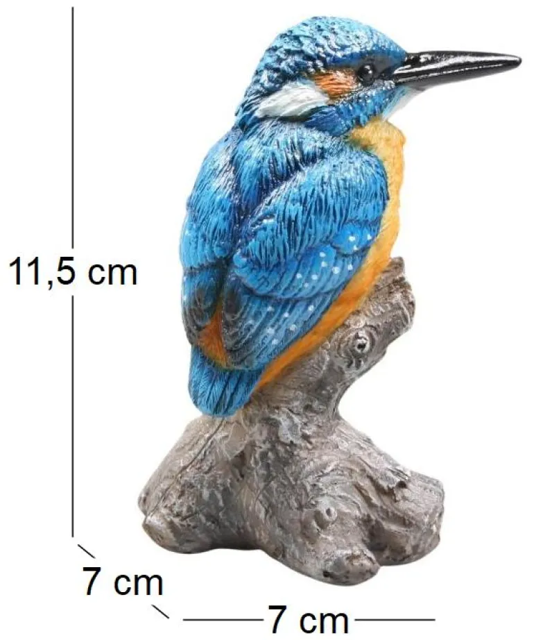 Oiseau martin pêcheur sur tronc en résine (7 x 7 x 11.5 cm)