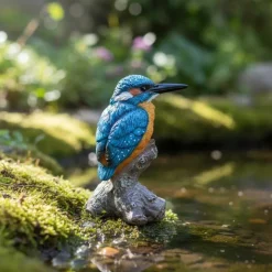 Oiseau martin pêcheur sur tronc en résine (7 x 7 x 11.5 cm)