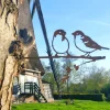 Oiseaux sur pique couple de moineaux en acier corten (Hauteur 14cm)