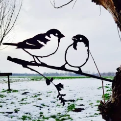 Oiseaux sur pique couple de moineaux en acier corten (Hauteur 14cm)