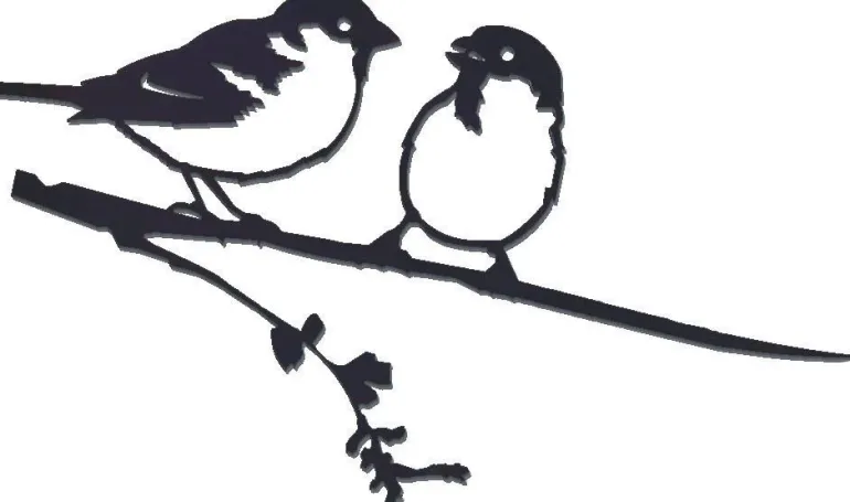 Oiseaux sur pique couple de moineaux en acier corten (Hauteur 14cm)