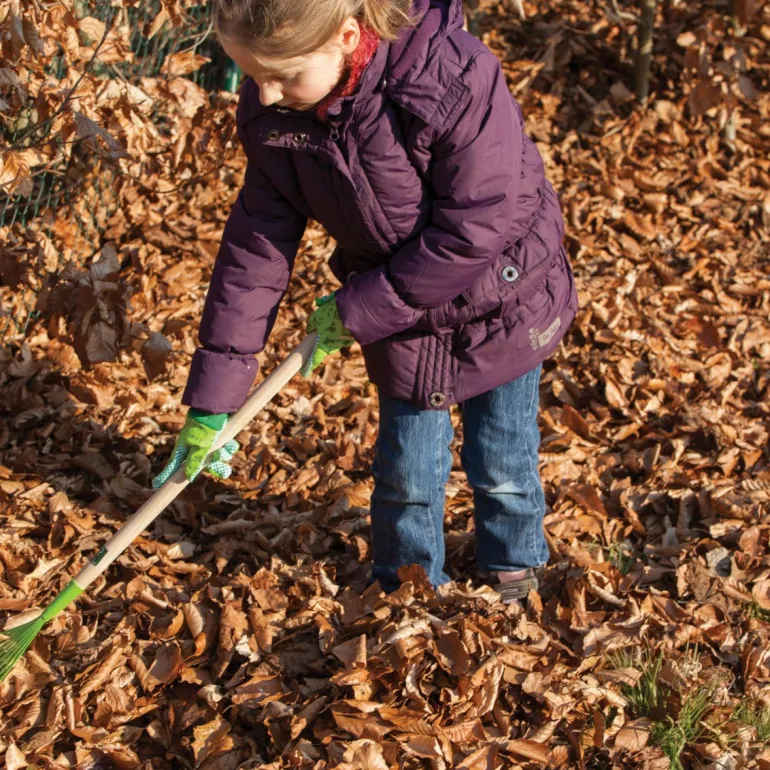 Outil de jardin pour enfant manche en bois (Râteau à feuilles)
