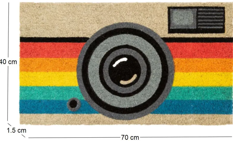 Paillasson déco en fibres de coco 70 x 40 cm (Retro camera)