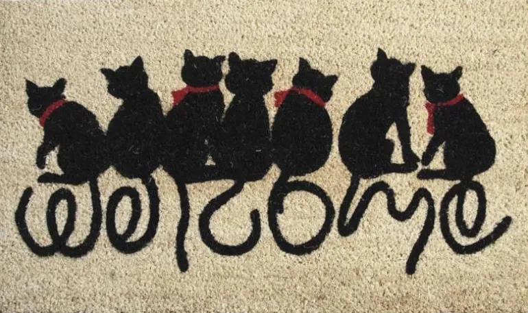 Paillasson en coco avec inscriptions 75 x 45 cm (Chats welcome)