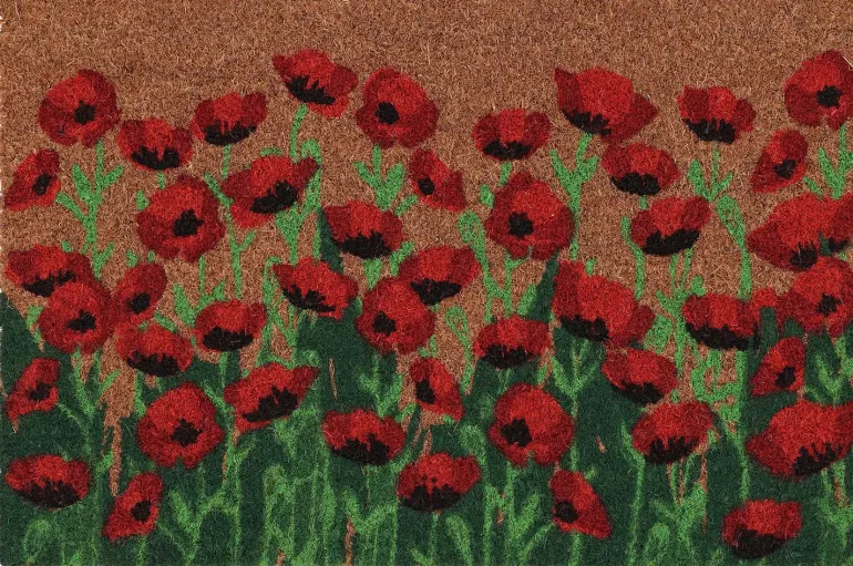 Paillasson en coco et PVC 60 x 40 cm (Coquelicots)