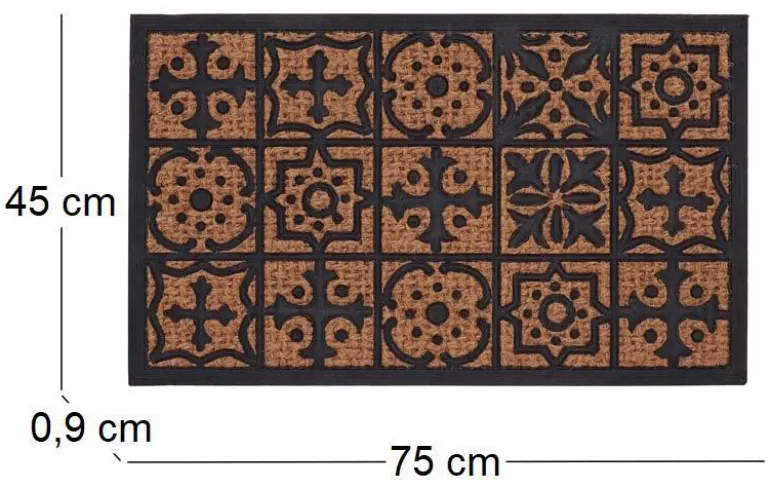 Paillasson en fibres de coco et caoutchouc avec motifs 75 x 45 cm (Mosaique)